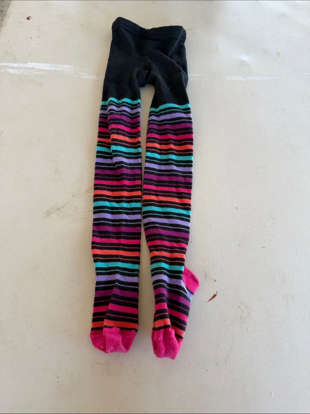 Kids Black Stripe Tights with Bright Multicolor Accents